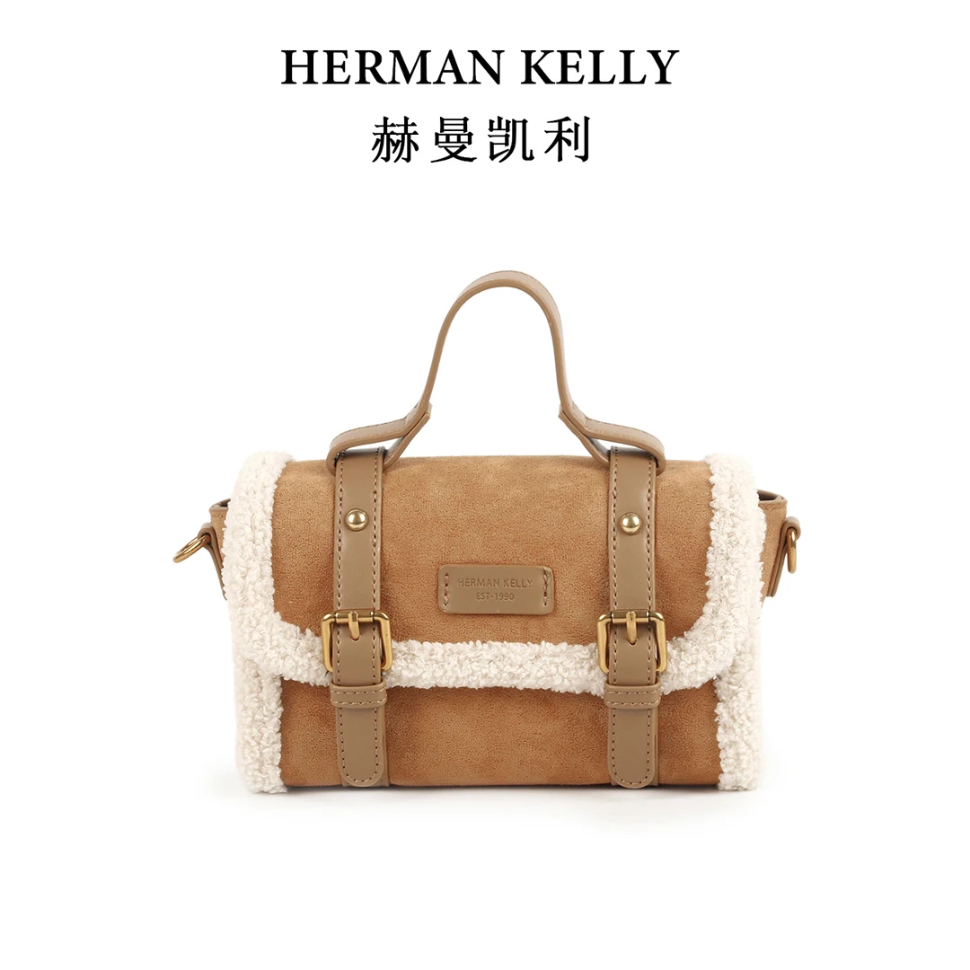 【小王子的包】毛绒手提剑桥包小众设计百搭女羊羔毛单肩#6109棕色