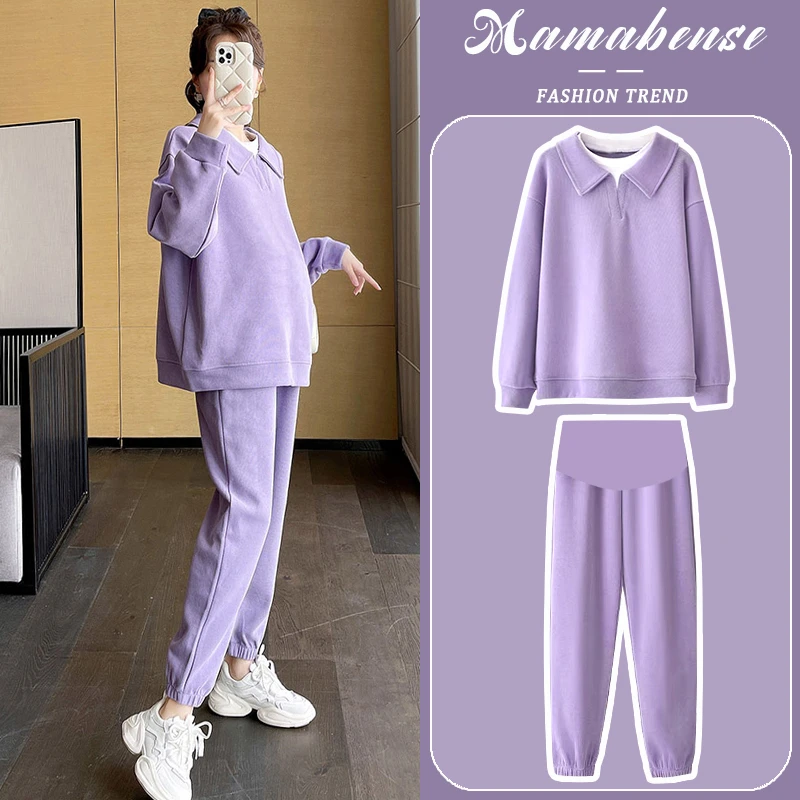 孕妇套装春装洋气休闲运动翻领卫衣春秋网红时尚外穿宽松长袖秋冬