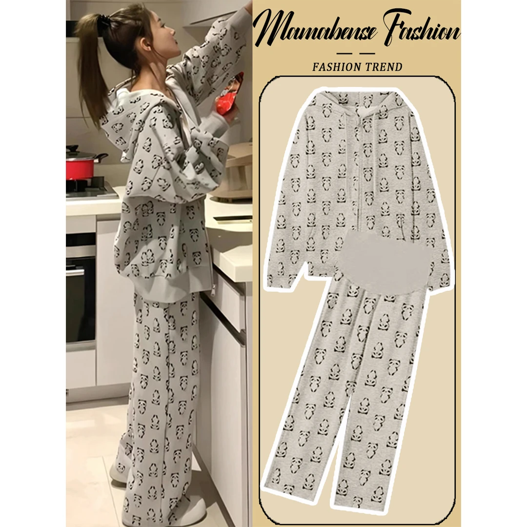 孕妇套装2025春秋灰色连帽时尚洋气时髦长袖春秋季外穿两件套春装