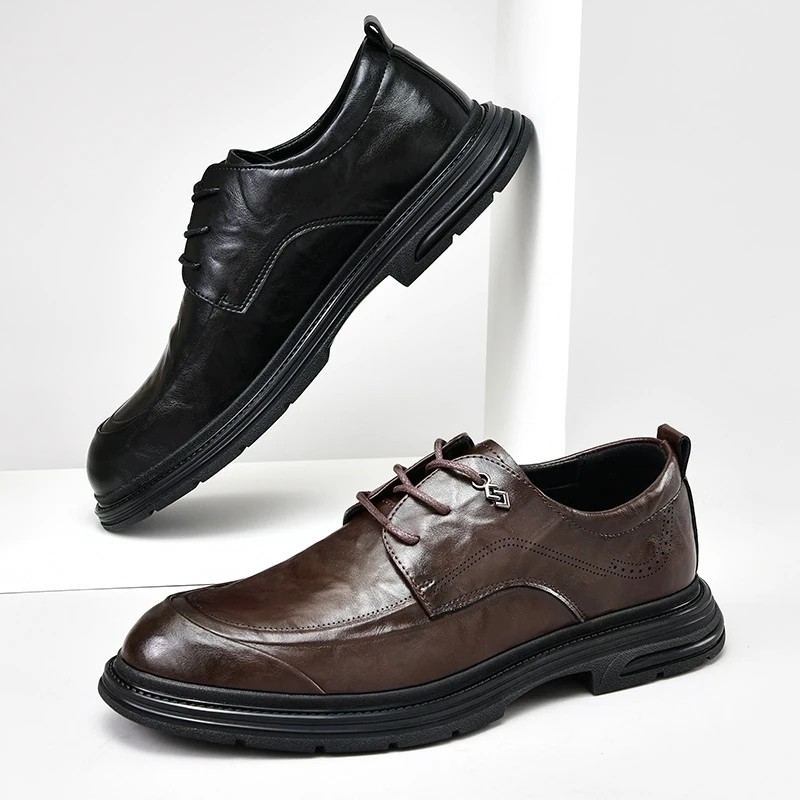 23821新款休闲男皮鞋尖头布洛克潮流风经典百搭系带时尚男鞋23712