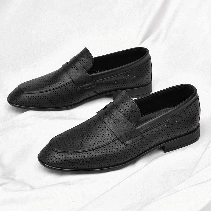 夏季新款洞洞鞋休闲男皮鞋时尚百搭透气一脚蹬镂空豆豆鞋男23319