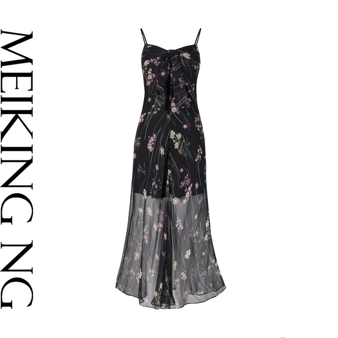 【MEIKING NG 芈亓】夏季轻奢碎花气质修身真丝印花连衣裙XK-00183