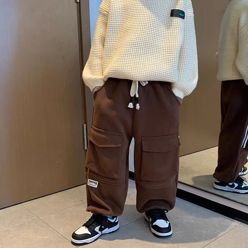 709 韩版口袋加绒卫裤男童