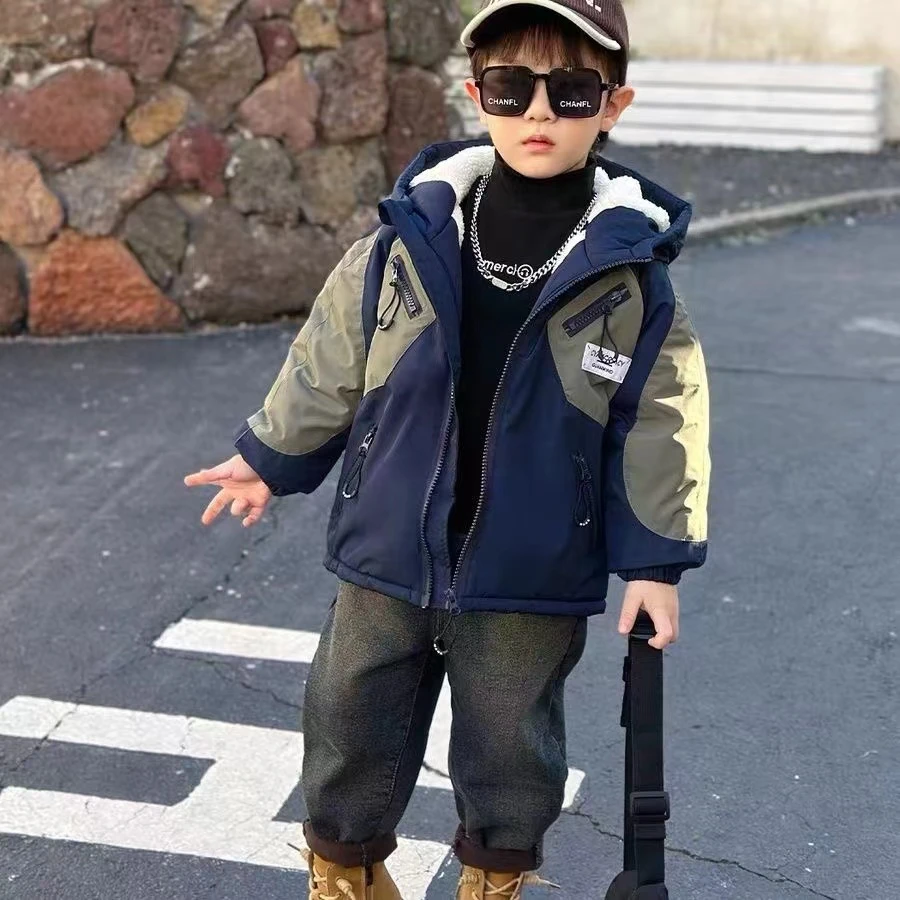 721  男童加绒棉袄冬装款中大童加厚棉服男孩时尚韩版过冬冲锋衣