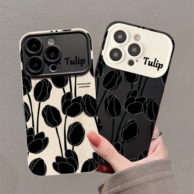黑郁金香适用iphone15pro/14/13手机壳苹果12/11华为vivo小米oppo