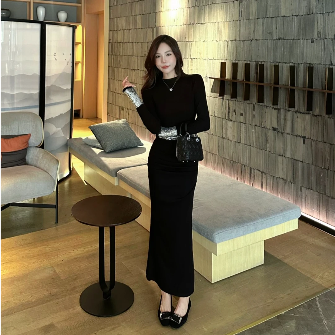 【田姜女装 】设计感褶皱亮片套装