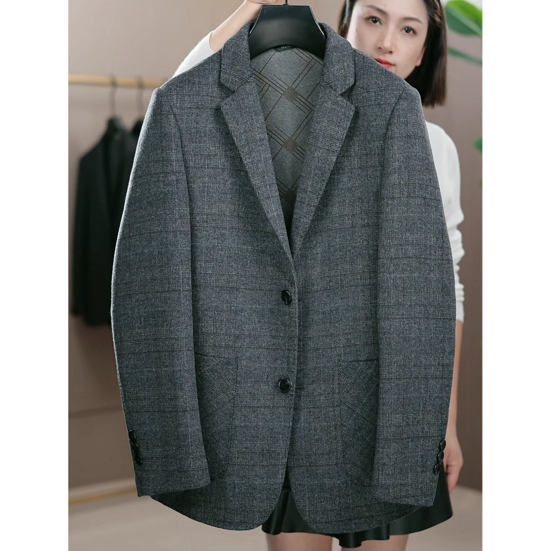 8606商务休闲双面羊毛大衣秋冬羊毛西装男修身格子毛呢单西外套
