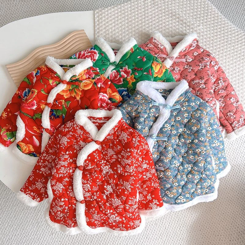 新款东北大花袄冬装男女童小孩外穿棉袄加厚