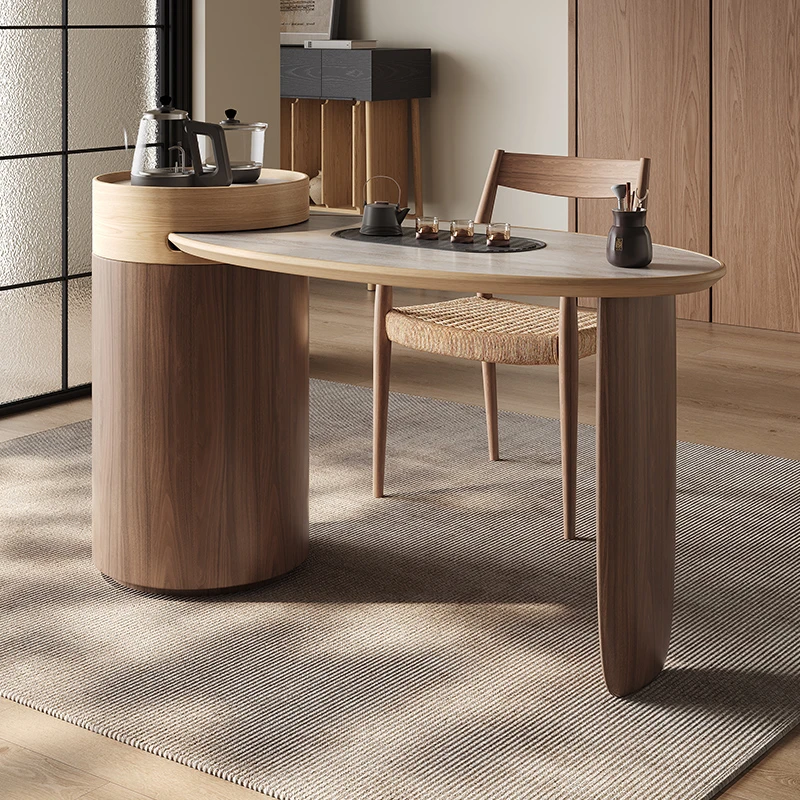 【绝版孤品】阳台小茶桌家用洞石岩板茶台现代轻奢小型茶桌椅组合