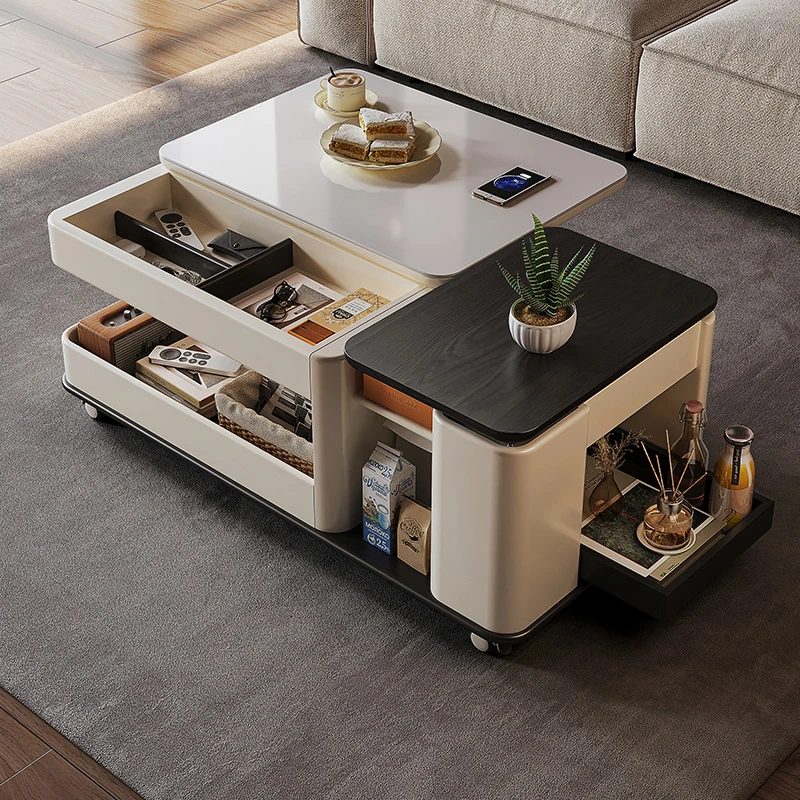 可移动茶几家用现代简约小户型轻奢高级感方形客厅升降岩板茶几桌