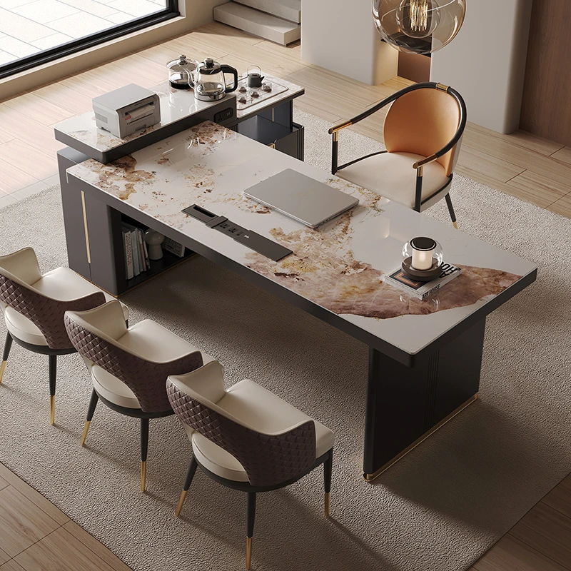 轻奢办公室阳台现代高级感功夫泡茶桌烧水壶一体全自动岩板茶桌椅