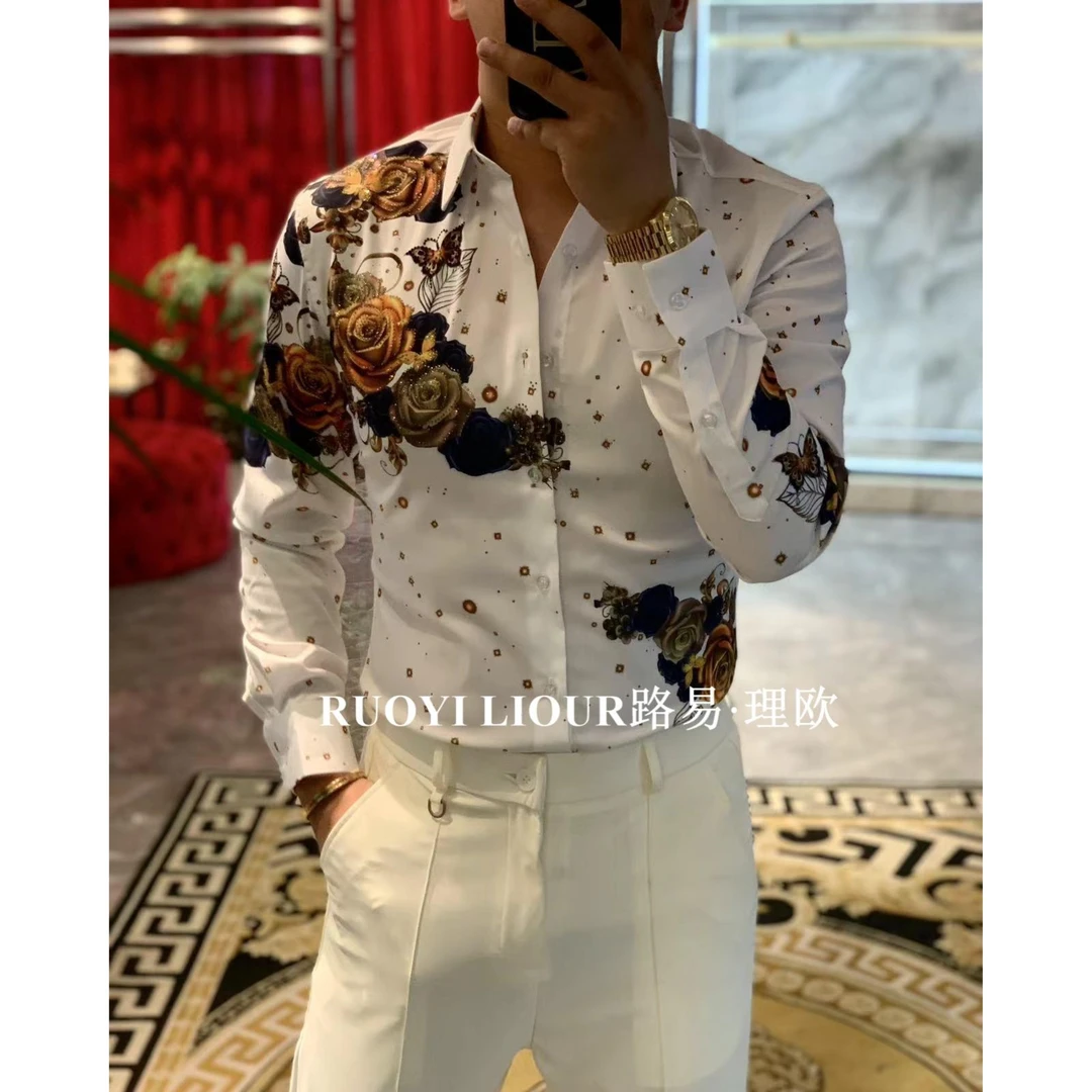 【路易理欧】2024欧货高级轻奢休闲纯色设计时尚富贵花衬衫00306