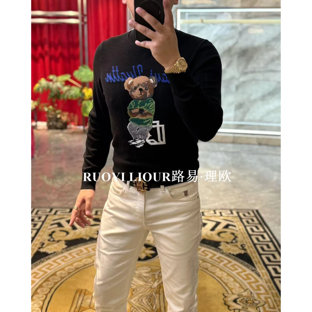 【路易理欧】潮流男欧货时尚高品质刺绣港休闲小熊针织毛衣00826