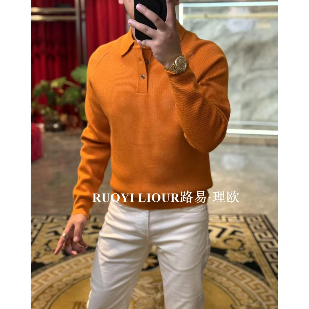 【路易理欧】欧货潮流轻奢纯色条纹百搭商务经典休闲针织衫00931