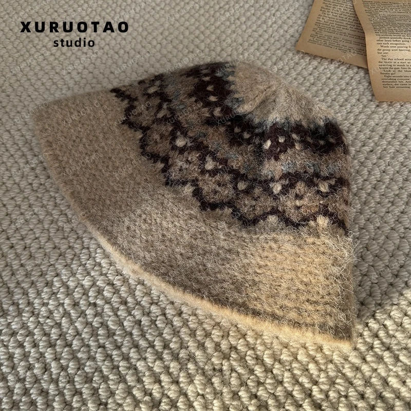 XURUOTAO 【费尔岛帽】秋冬桃子同款毛织帽子 T6119