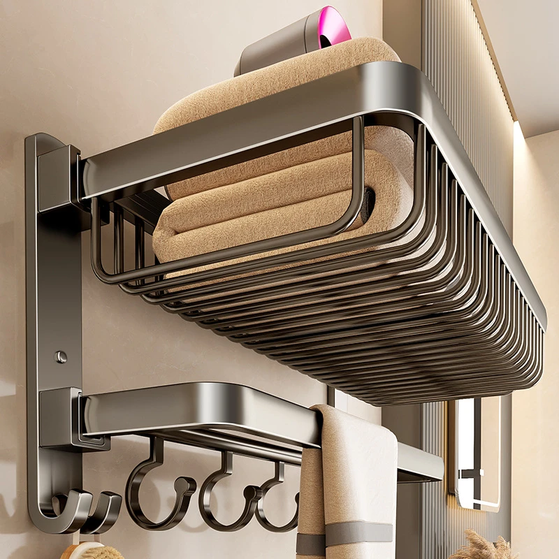 卫生间毛巾架卫生间打孔浴室置物架一体挂架厕所洗手间套件浴巾架