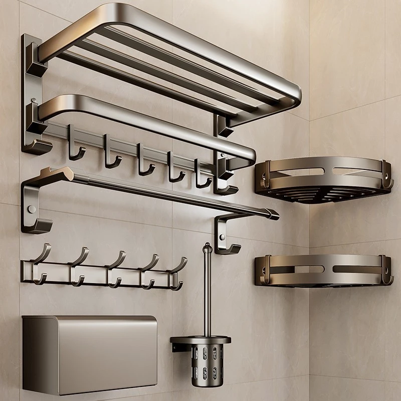 卫生间置物架打孔浴巾置物架毛巾架卫生间浴巾架壁挂浴室置物架子