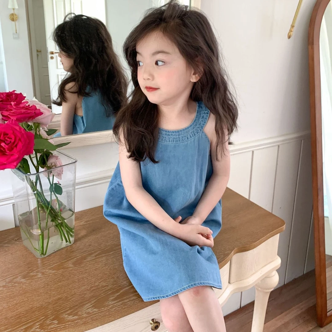 【主推夏薄牛仔款】女童挂脖牛仔裙2024新款韩版时髦洋气无袖女宝裙