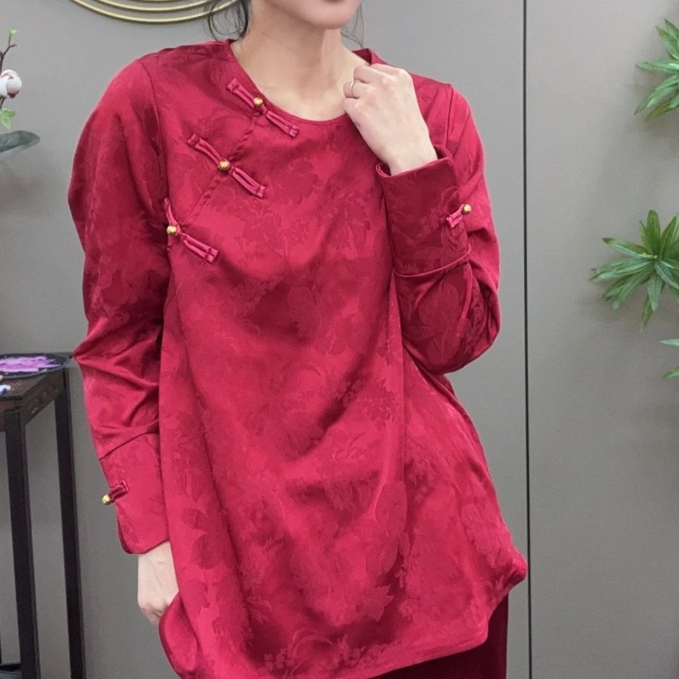 三姐家2024秋冬款新中式提花刺绣盘扣国风上衣