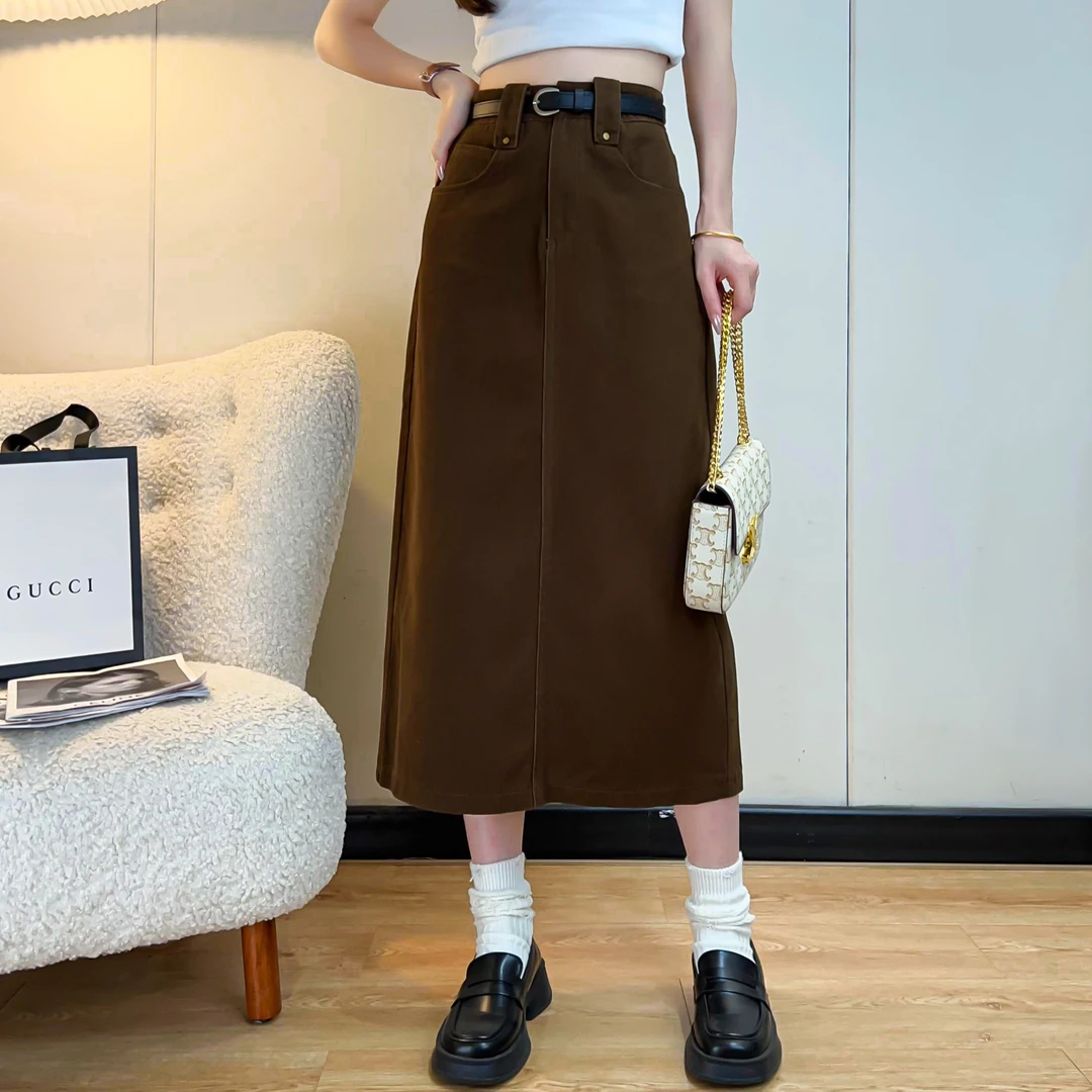 【晚枫】小个子设计感小A字韩版高腰显瘦气质半身裙