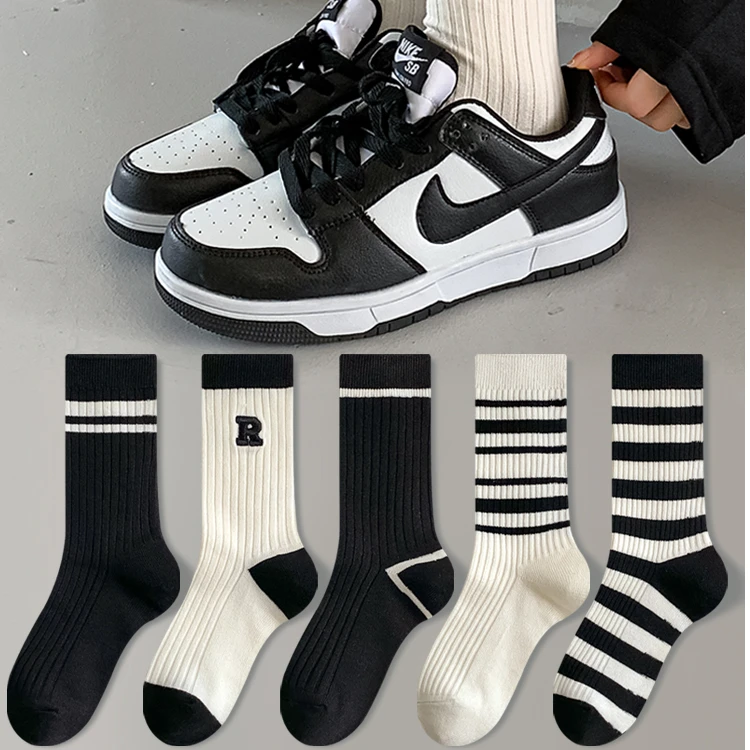 【福利5双装】黑色袜子女秋冬季日系可爱ins网红款时尚百搭中长袜