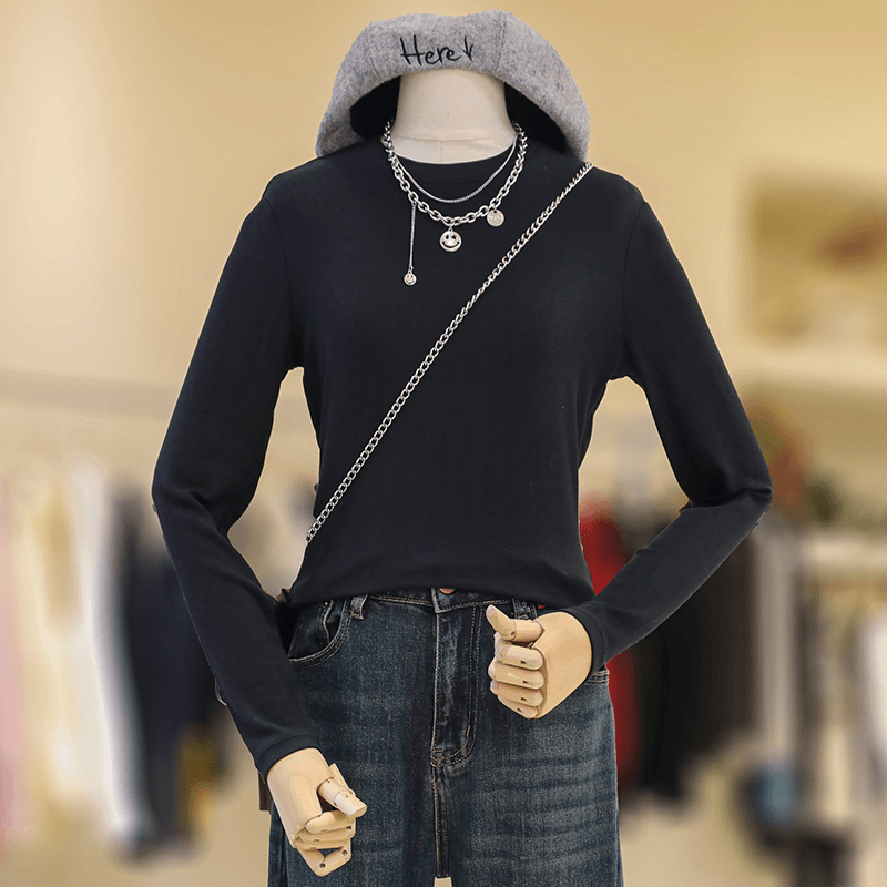 【福利】大码女装内搭打底衫显瘦遮肉圆领长袖T恤胖mm上衣/23830