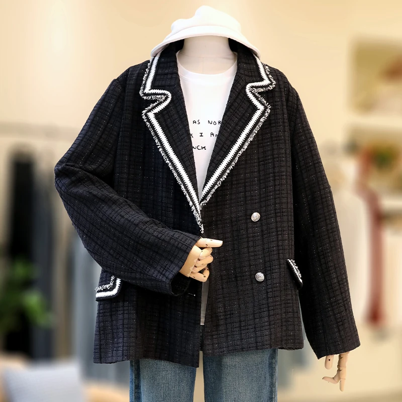 【福利】大码胖mm学院风小西装外套女春秋宽松休闲高级感西服/24033