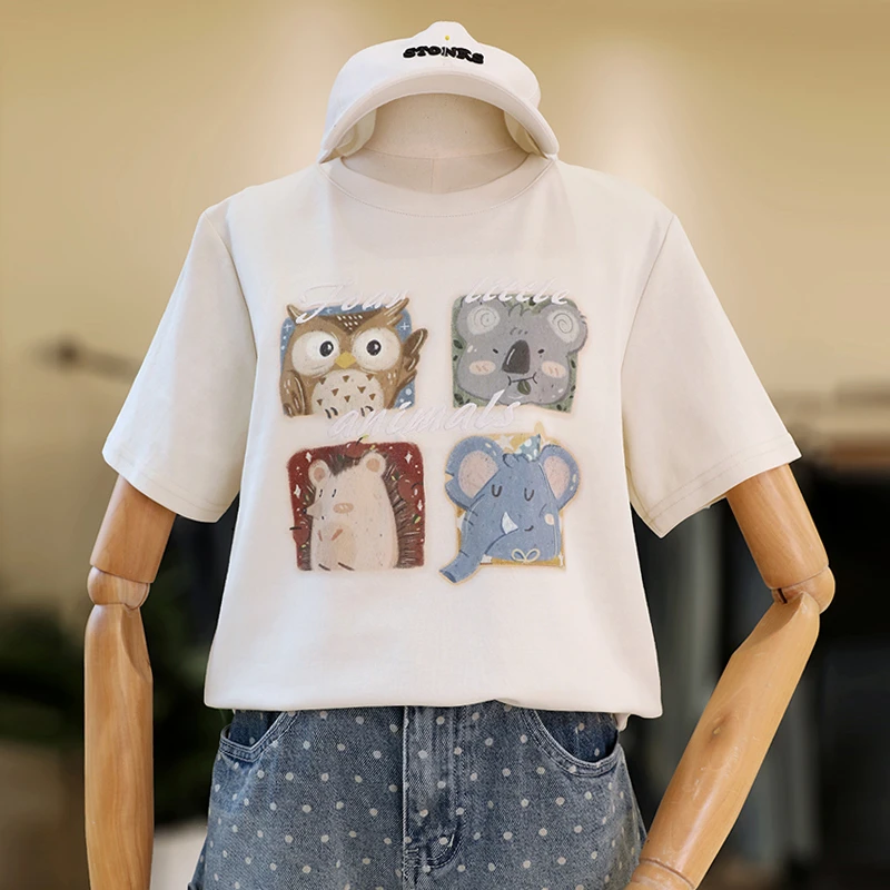 【福利】大码卡通印花短袖T恤女夏季遮肉显瘦胖mm上衣/24081