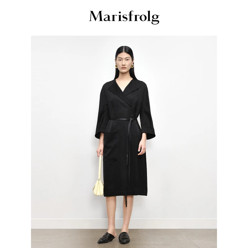 Marisfrolg玛丝菲尔黑色气质秋季时尚通勤轻奢连衣裙A1DE32376