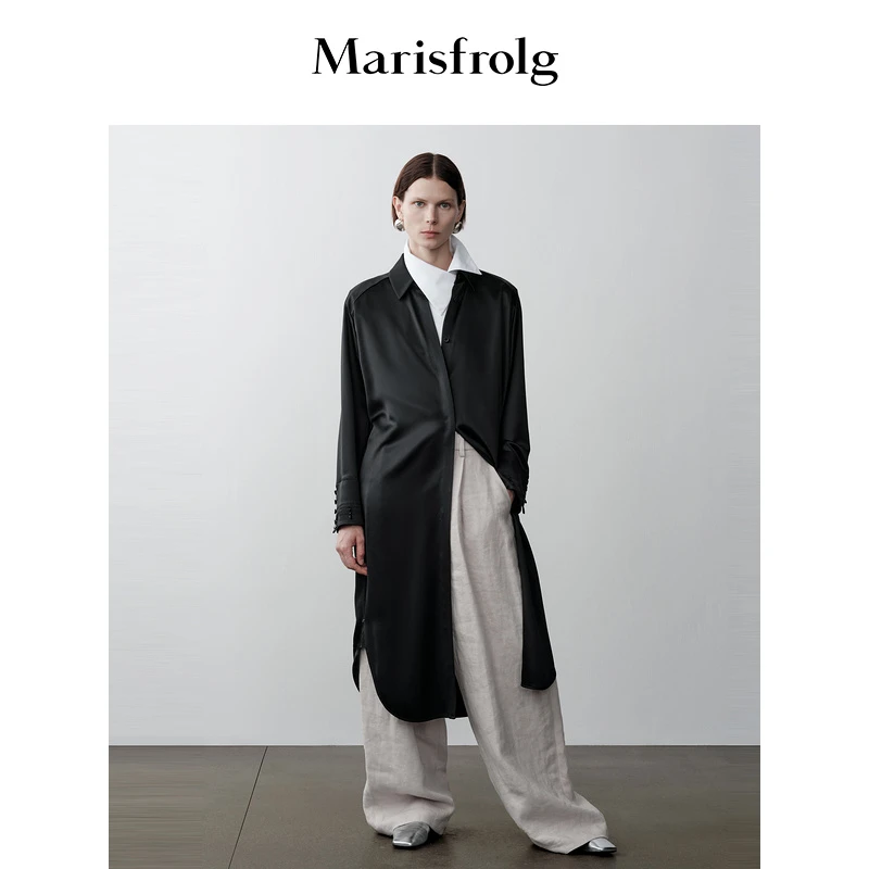 【新能量黑裙】Marisfrolg玛丝菲尔设计师优雅长袖连衣裙A1DE40756