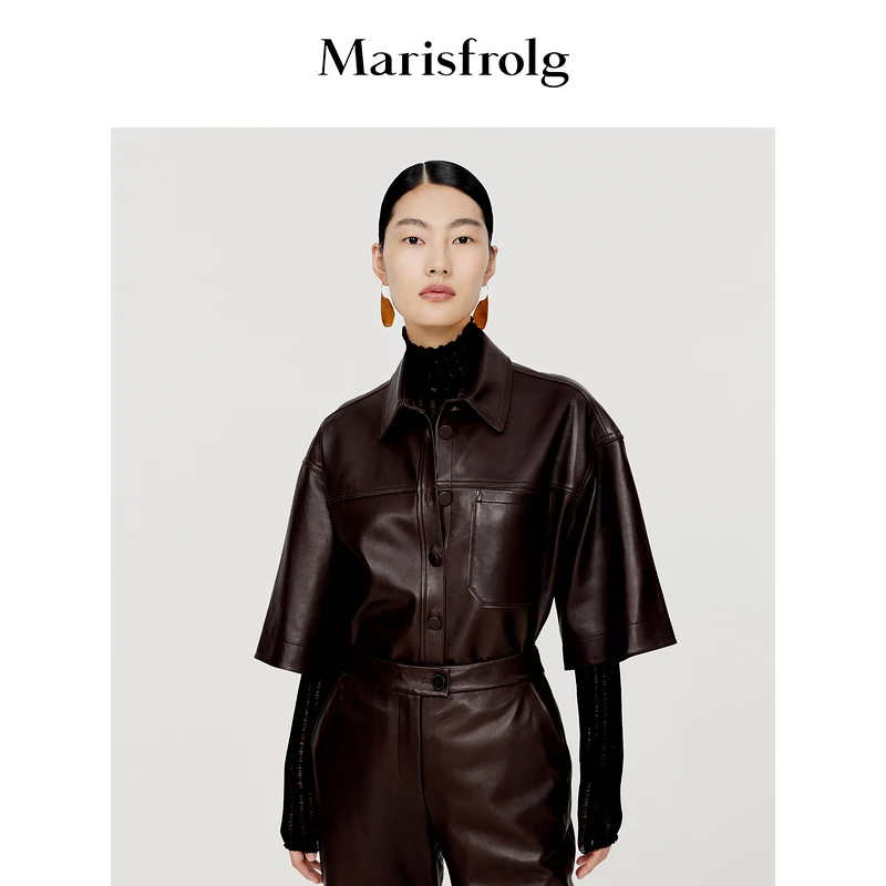 Marisfrolg玛丝菲尔皮秋季时尚小众设计感真皮复古上衣A1CX3704P