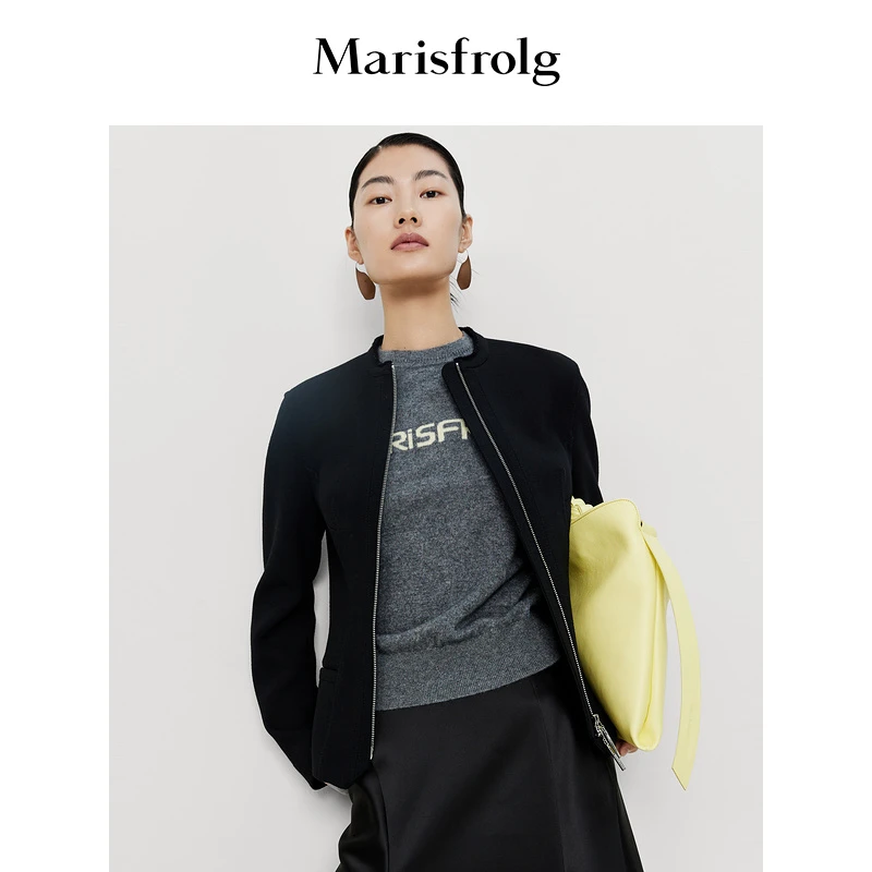 Marisfrolg/玛丝菲尔23春黑色拉链外套时尚A1DE10548