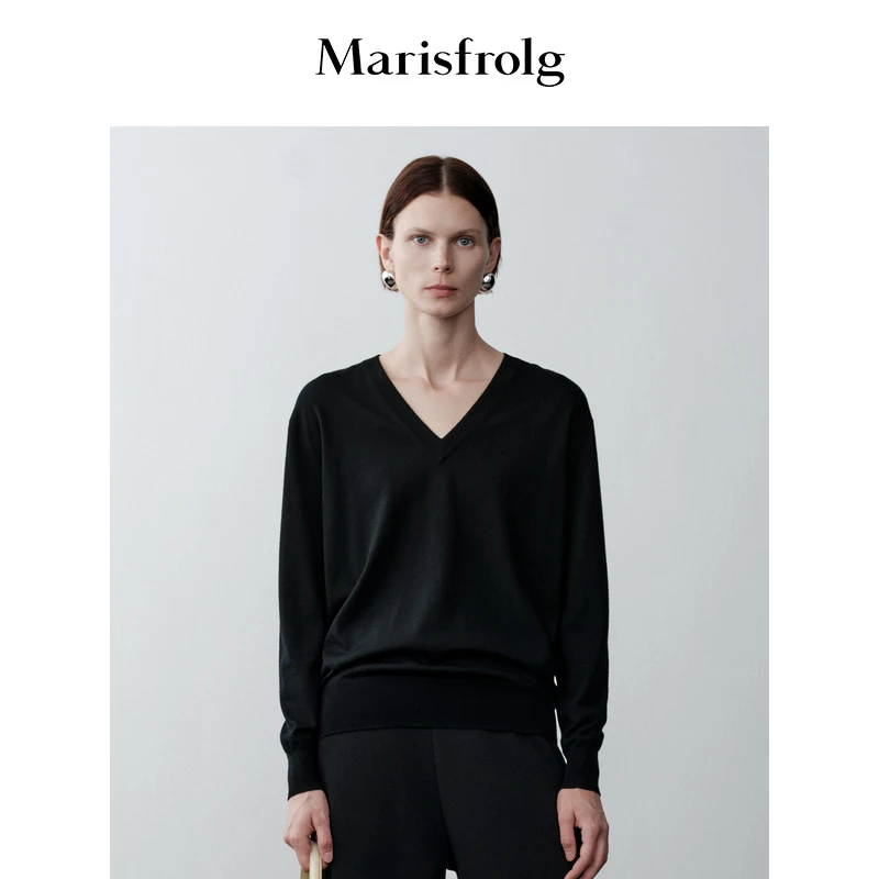 Marisfrolg/玛丝菲尔23秋冬纯色休闲宽松简约长袖针织衫A1DE3851M