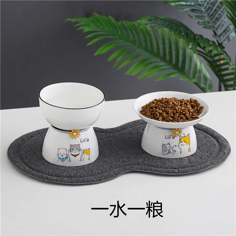 陶瓷猫碗可爱健康高脚护颈陶瓷宠物碗 猫粮碗喝水碗狗碗高脚饭盘