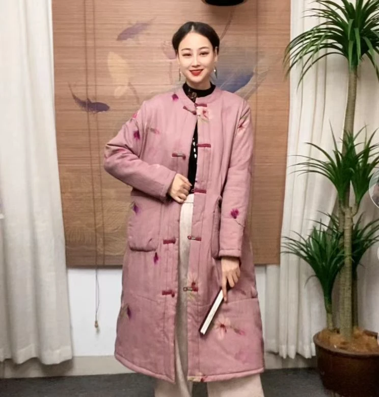 369-0高货冬季新款复古百搭名族风国风文艺风加长棉麻棉服