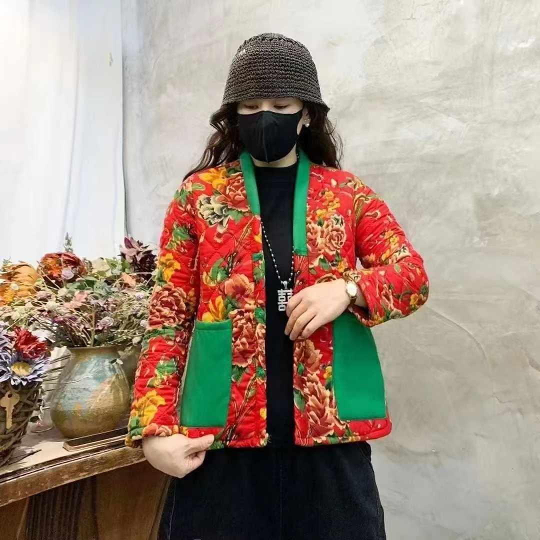 394冬季新品正版大花袄高货显瘦洋气质复古文艺风名族风东北棉服