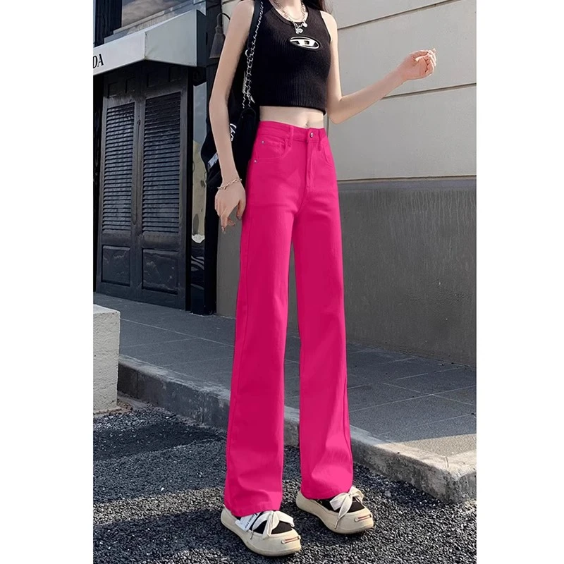 网红炸街火龙果色直筒牛仔裤2025年新款女装夏季薄款宽松高腰显瘦