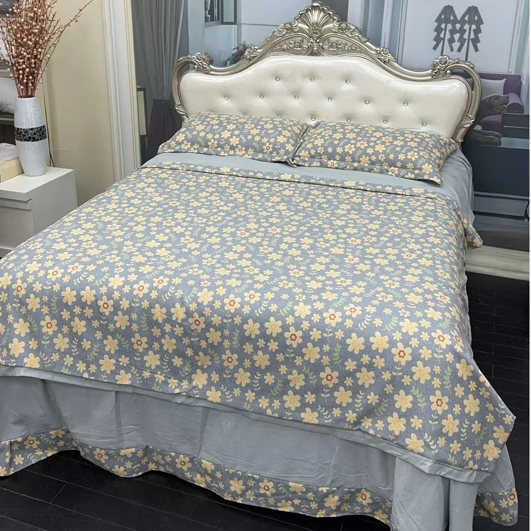 【董事长专属】双层纱艾阳绒超柔亲肤四件套-金银花