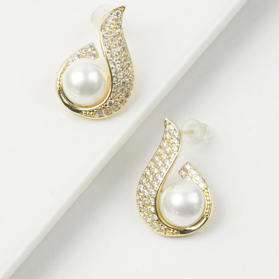 铜合金耳饰 珠珠微镶珠珠水滴耳饰时尚气质女N1437