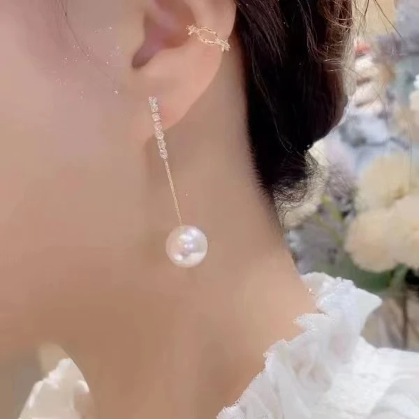 铜合金耳饰 轻奢高级感珠珠耳环女简约气质显脸瘦耳坠N0313