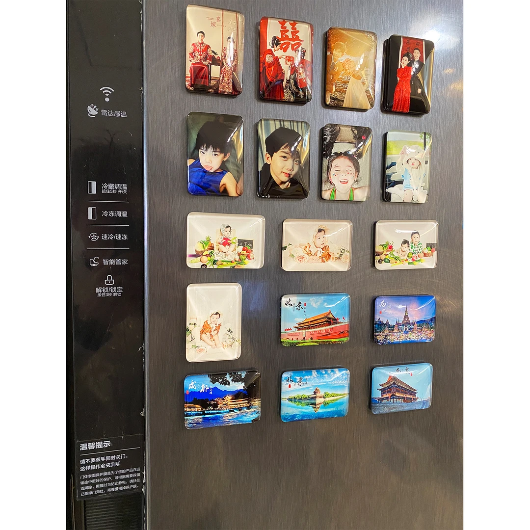 水晶玻璃冰箱贴定制diy宝宝满月周岁婚纱照定做创意磁性贴纪念品