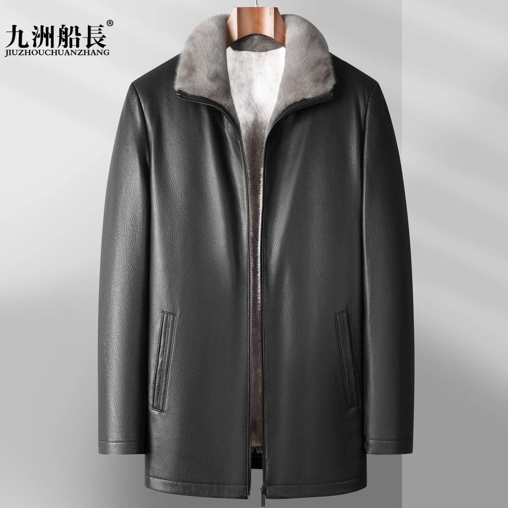 水貂毛皮胆翻领冬季男士中年保暖外套22112