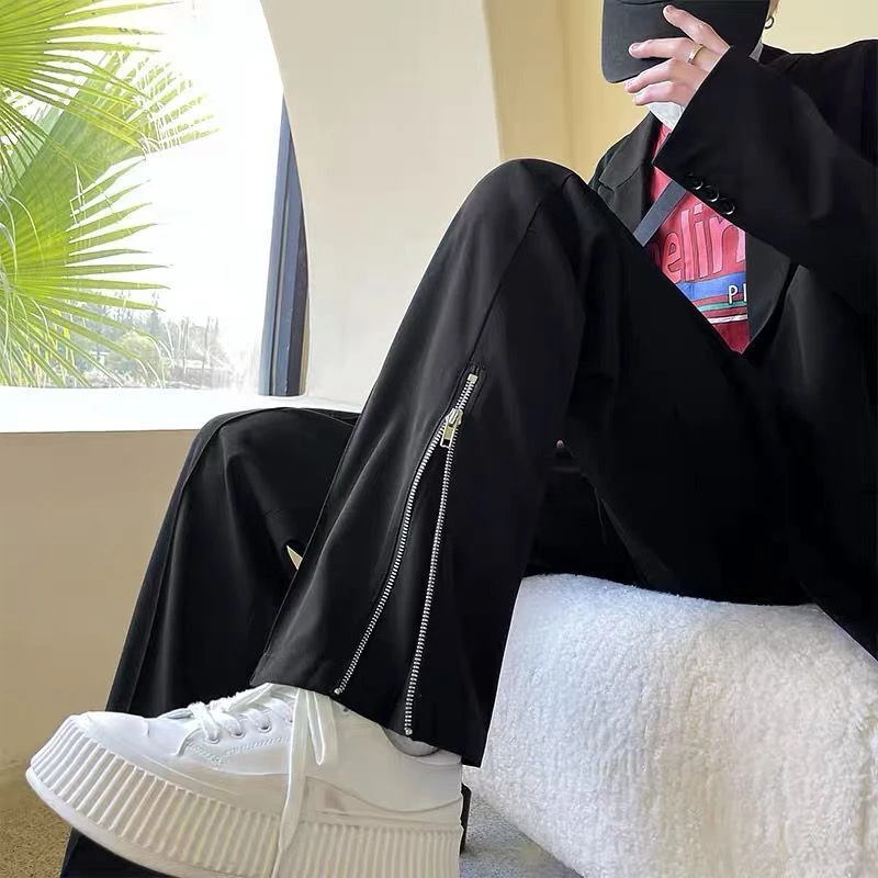美式vibe风裤子男设计感拉链西裤高街潮ins痞帅微喇高级感直筒裤