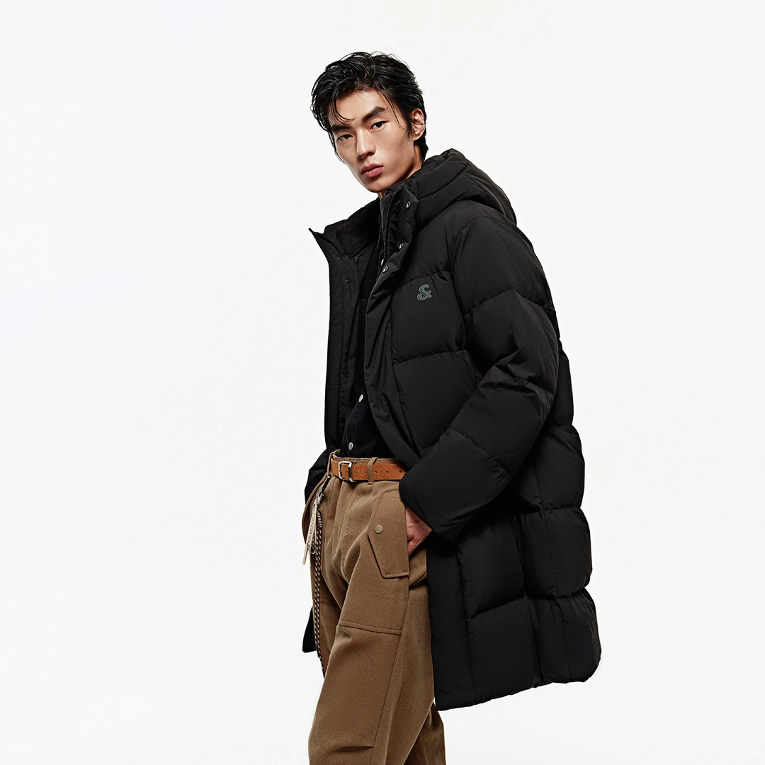 杰克琼斯秋冬男士连帽长款排骨羽绒服外套防泼水时尚反光字母男装