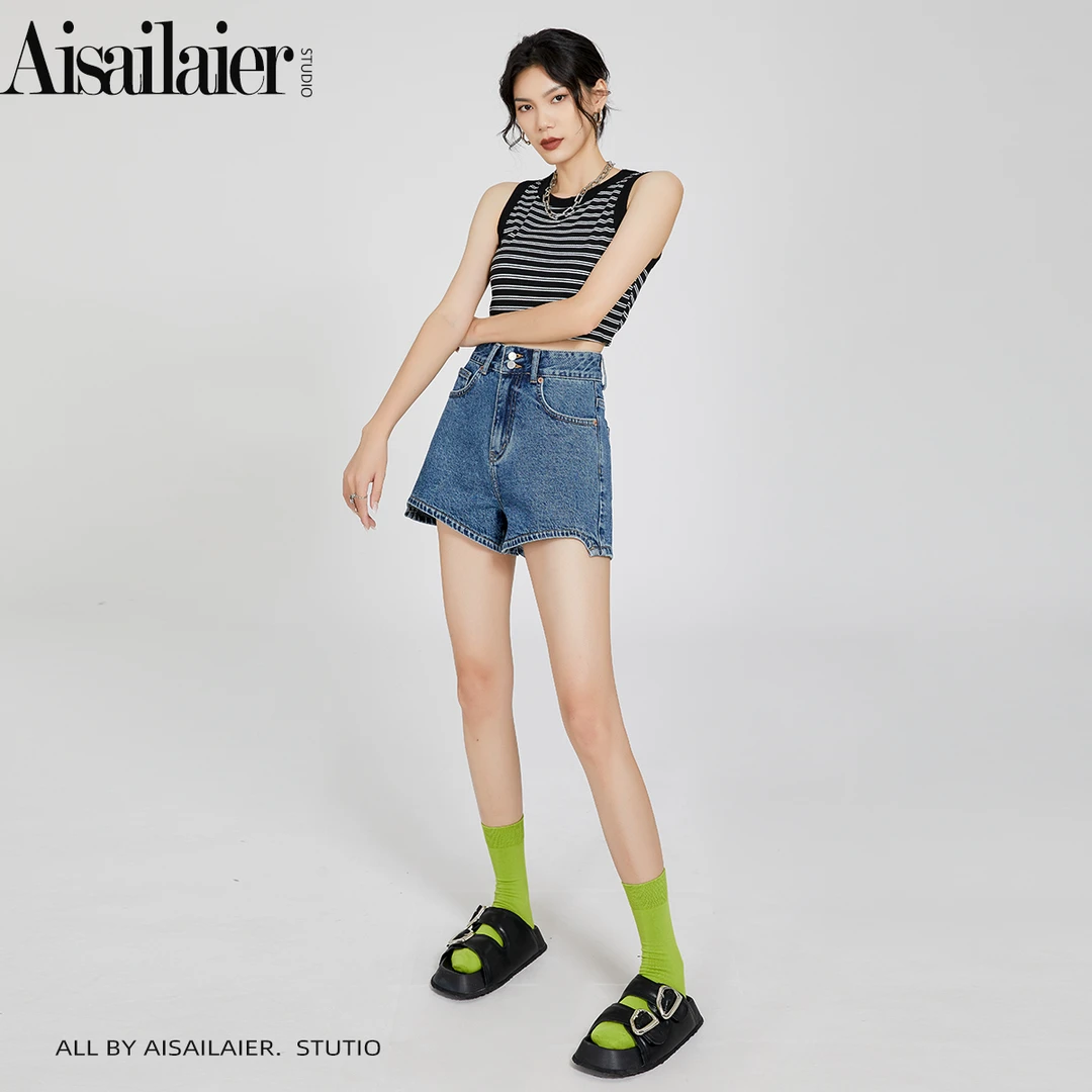 【夏风】不规则高腰牛仔短裤女a字爆款2025年夏季显瘦薄款阔腿热裤
