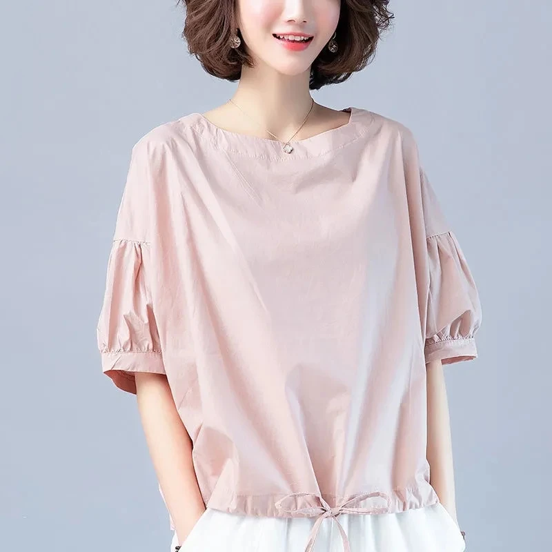 纯棉短袖衬衣T恤女2025夏装新款女装宽松小衫上衣女士半袖设计感