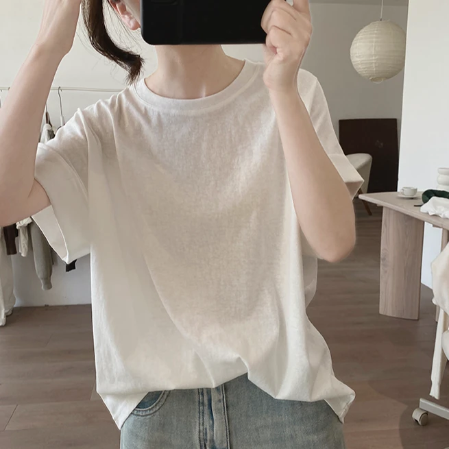 纯棉T恤女士夏季新款宽松设计感显瘦简约韩版时尚短袖圆领上衣