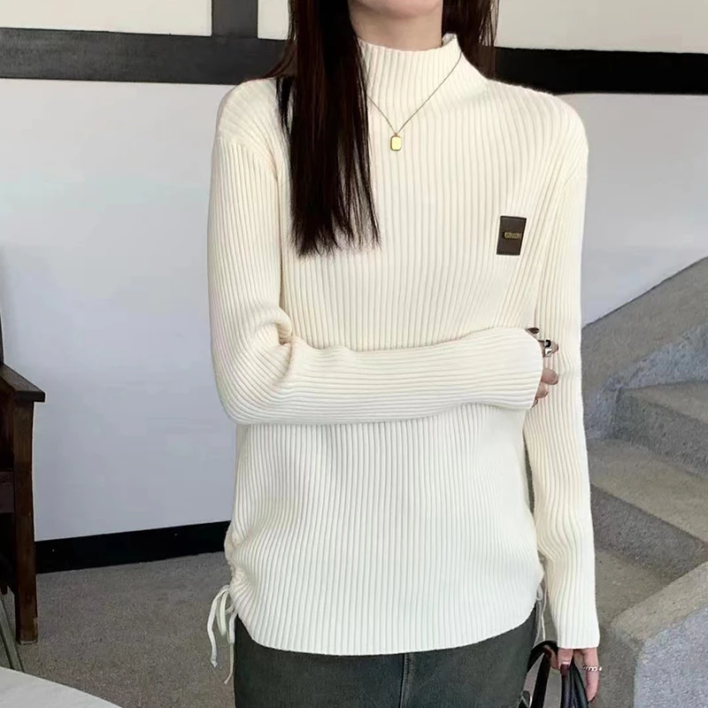 T JD6860 半高领打底衫抽绳坑条毛衣YJ