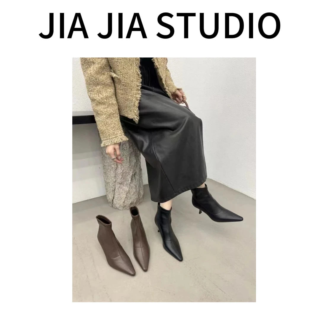 嘉嘉推荐#09【秋冬加绒加厚款】法式尖头瘦瘦靴短靴女鞋