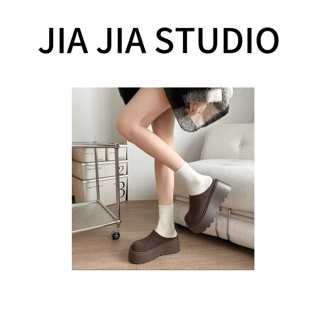 嘉嘉推荐#6011【秋冬款】厚底增高包头勃肯拖鞋